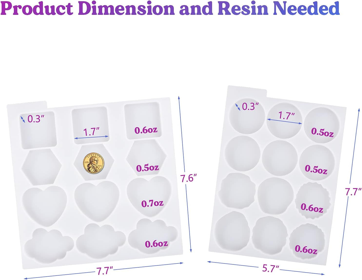 2Pcs Resin Mold, 24 Cavities Badge Reel Molds for Resin, Phone Grip Mold for UV Resin,Epoxy Resin,Casting Molds for DIY Resin Keychain