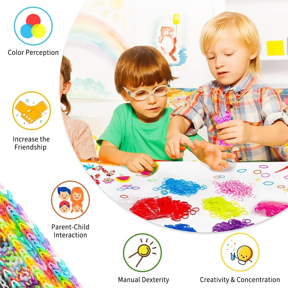 2600+ Loom Bands Set: Colorful Rubber Bands in 28 Colors with Container, 100 Clips, 152 Beads, 20 Pendant, 5 Backpack Hooks, 1 Instruction, Bracelet Making Refill Kit for Kids…