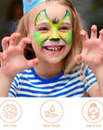 Face Painting Kit for Kids - 24 Water Based Non-Toxic Sensitive Skin Paints 3 Glitters 1 Rainbow Split Cake 2 Hair Chalks Combs 3 Paint Brushes 40 Stencils Face Body Paint for Kids Party
