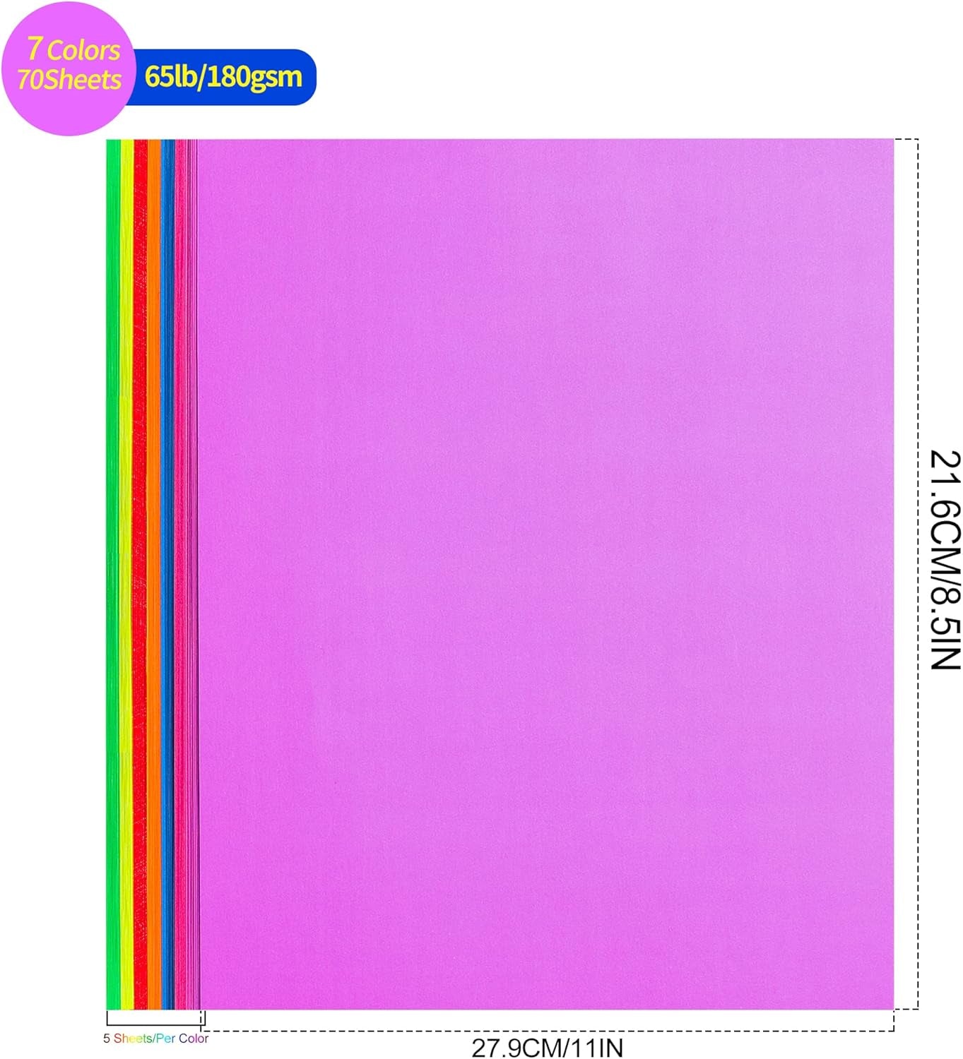 Bright Color Paper Colorful Cardstock - 8.5’’ X 11’’ Letter Paper Size 65Lb Cover Card Stock Rainbow Colors Paper 70 Sheets Perfect for Scrapbooking, Crafts, Business Cards 180Gsm UAP12