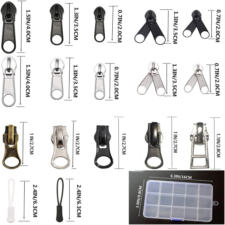 Zipper Repair Kit 255 Pcs Zipper Replacement Kit with Zipper Install Pliers Tool and Zipper Extension Pulls for Clothing Jackets Purses Luggage Backpacks Tents Sleeping Bag