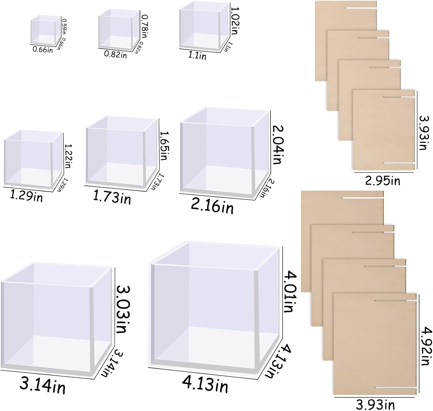 8Pcs Large Square Resin Molds Silicone, Upgraded Cube Silicone Molds for Resin Casting with Wooden Support, Square Epoxy Resin Molds for Home Decor, Flowers Preservation