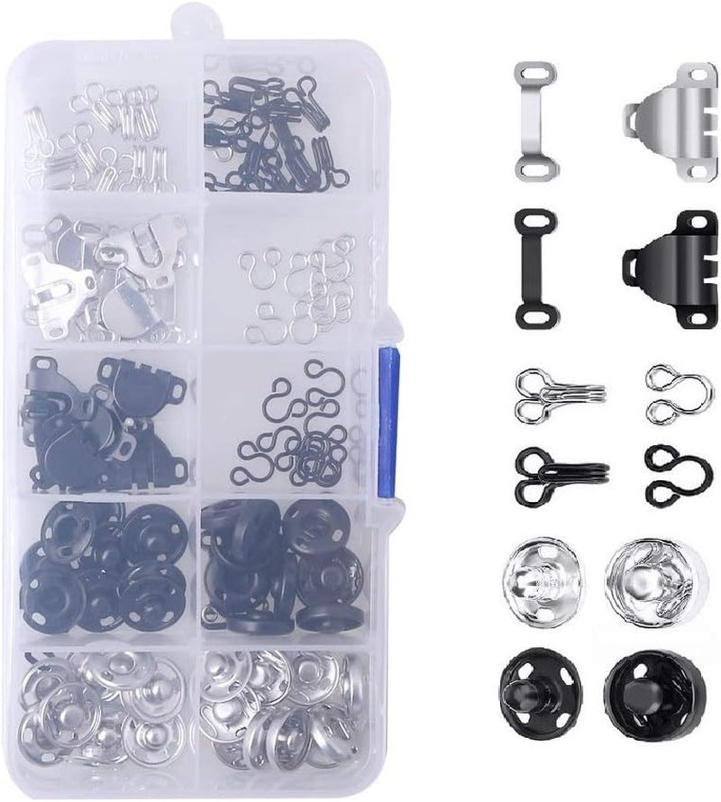 FASHIONTOAD 50 Pairs 3 Styles Skirt Hooks and Eyes Sewing Hook, Sewing Snaps Clothing Fixing Tools with Metal Snaps Buttons Fasteners Press Studs for Trousers Skirt Dress Sewing and Crafting