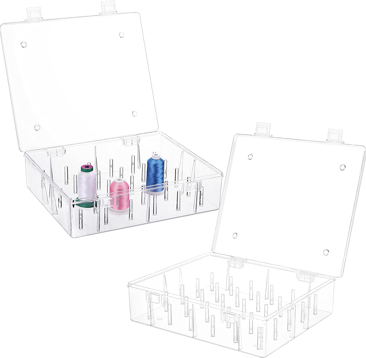 Pack of 2 Tall and Clear Storage Box/Organizer for 2X30 Home Embroidery&Cotton Thread Spools Compatible with Tall Thread Spools from Isacord/Floriani/Madeira/Glide/Ra/Connecting Thread