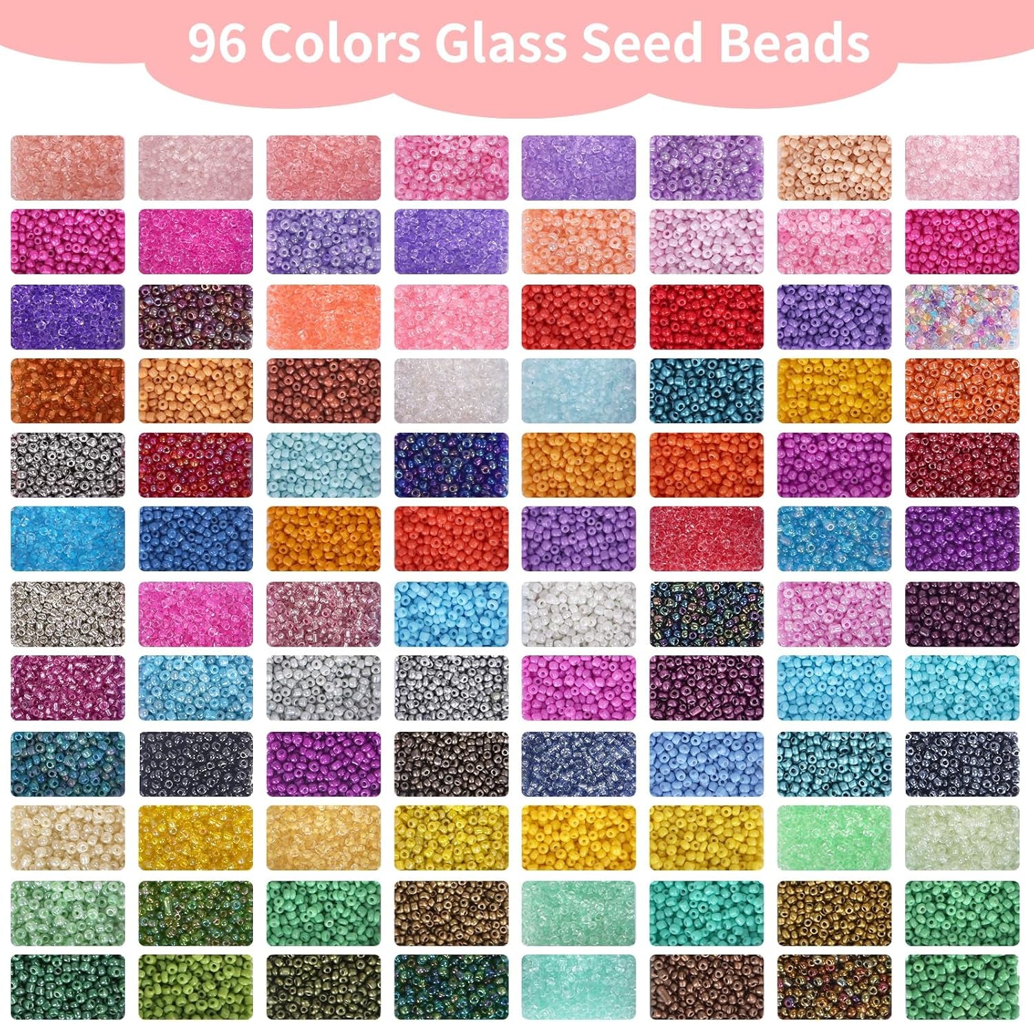 48000Pcs Glass Seed Beads Kit for Jewelry Making, 96 Colors 2Mm Small Beads with Pendant Charms and Letter Beads for Friendship Bracelet, Necklace Ring Making