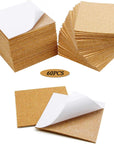 60Pcs Self Adhesive Cork Squares,  4 X 4 Inch Strong Cork Adhesive Sheets, Reusable Cork Board Cork Backing Sheets, Mini Wall Cork Tiles Mat for Coasters and DIY Crafts