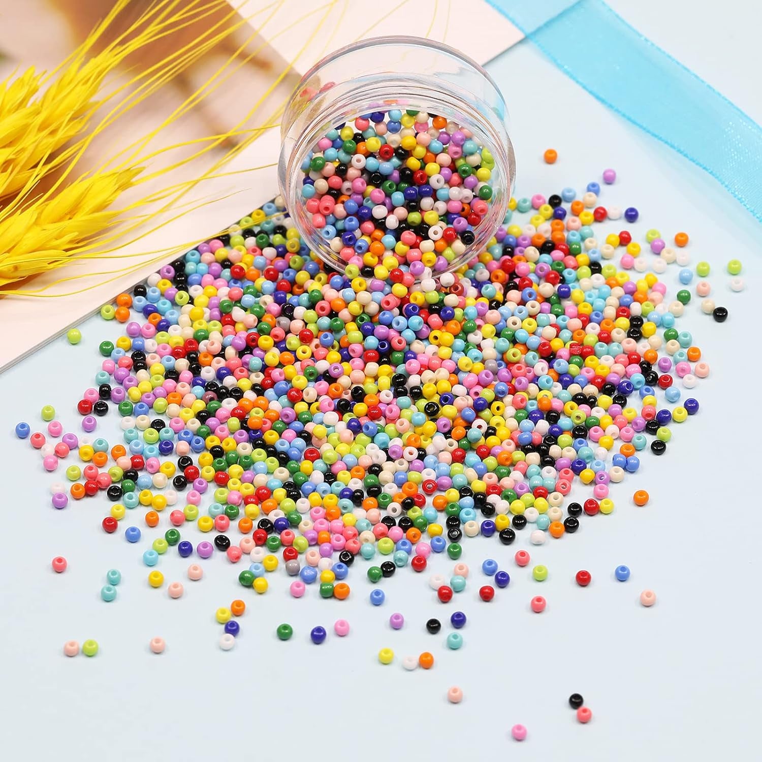 2Mm round 12/0 Size Almost Uniform Seed Beads with Beading Tool, about 18000Pcs in Box 24 Multicolors Assortment Small Craft Seed Beads for Earring Making