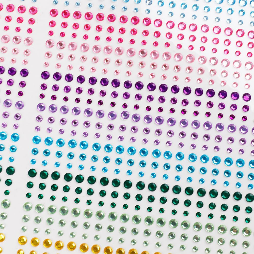 1800 Pieces 3Mm 4Mm 5Mm Multicolor Bling Rhinestone Sticker 2 Sheets Gem Diamond Self Adhesive