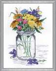 Wildflower Jar Counted Cross Stitch Kit, White, Yellow, Blue