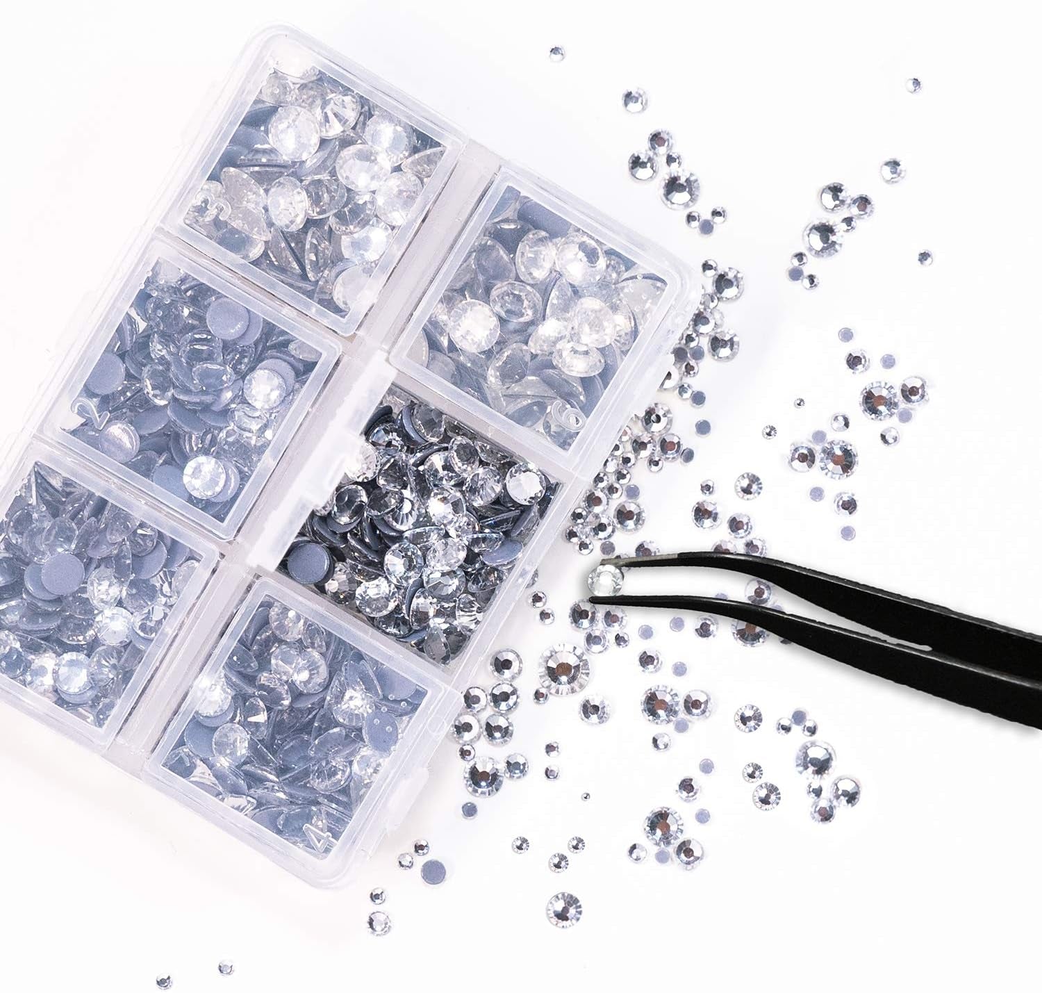 5040Pcs Clear Rhinestones for Crafts, Flatback White Nail Gems, Craft Glass Diamonds Stones with Tweezers and Picking Pen, SS6-SS20 Crystal