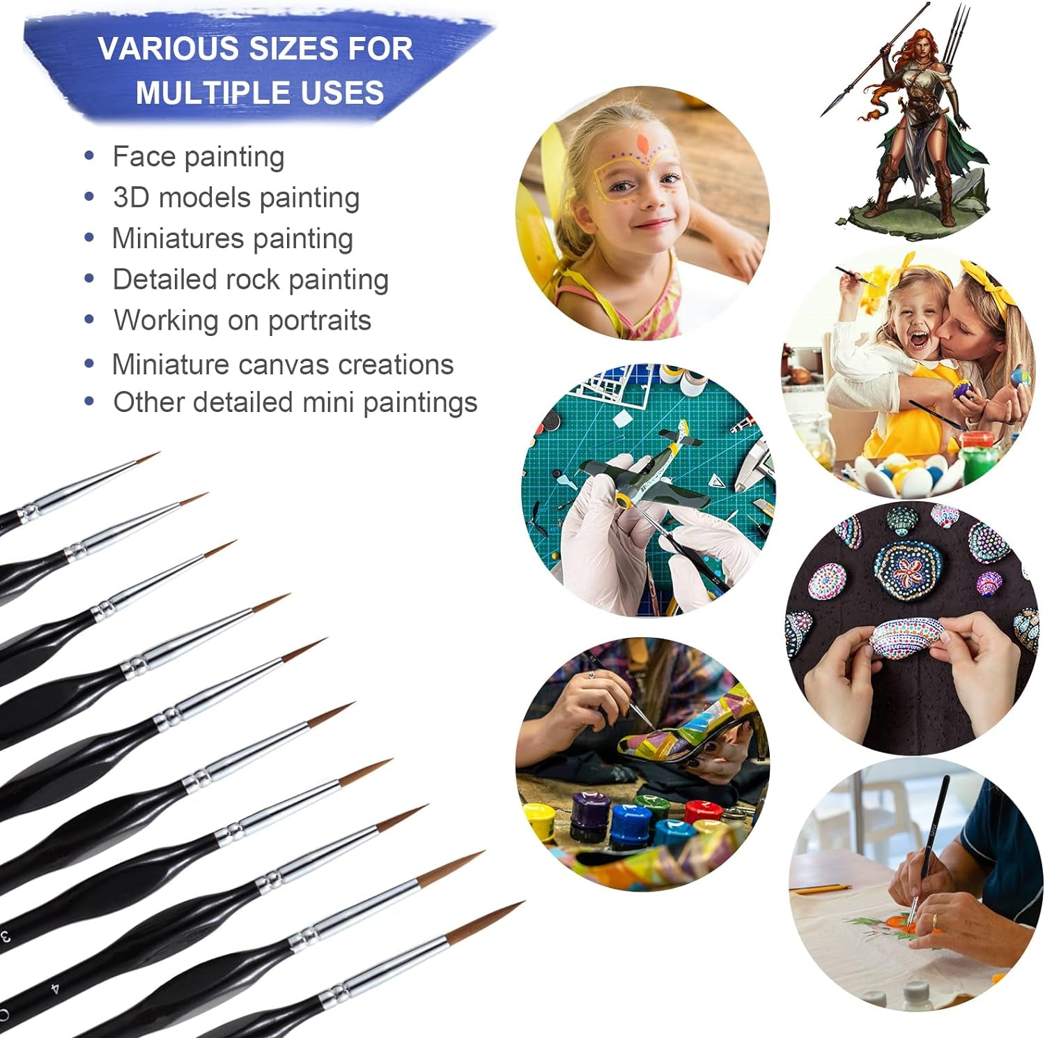 10Pack Detail Paint Brush Set - Premium Miniature Paint Brushes, Fine Detial Paint Brushes for Warhammer 40K Miniature Figures, Fine Detailing by