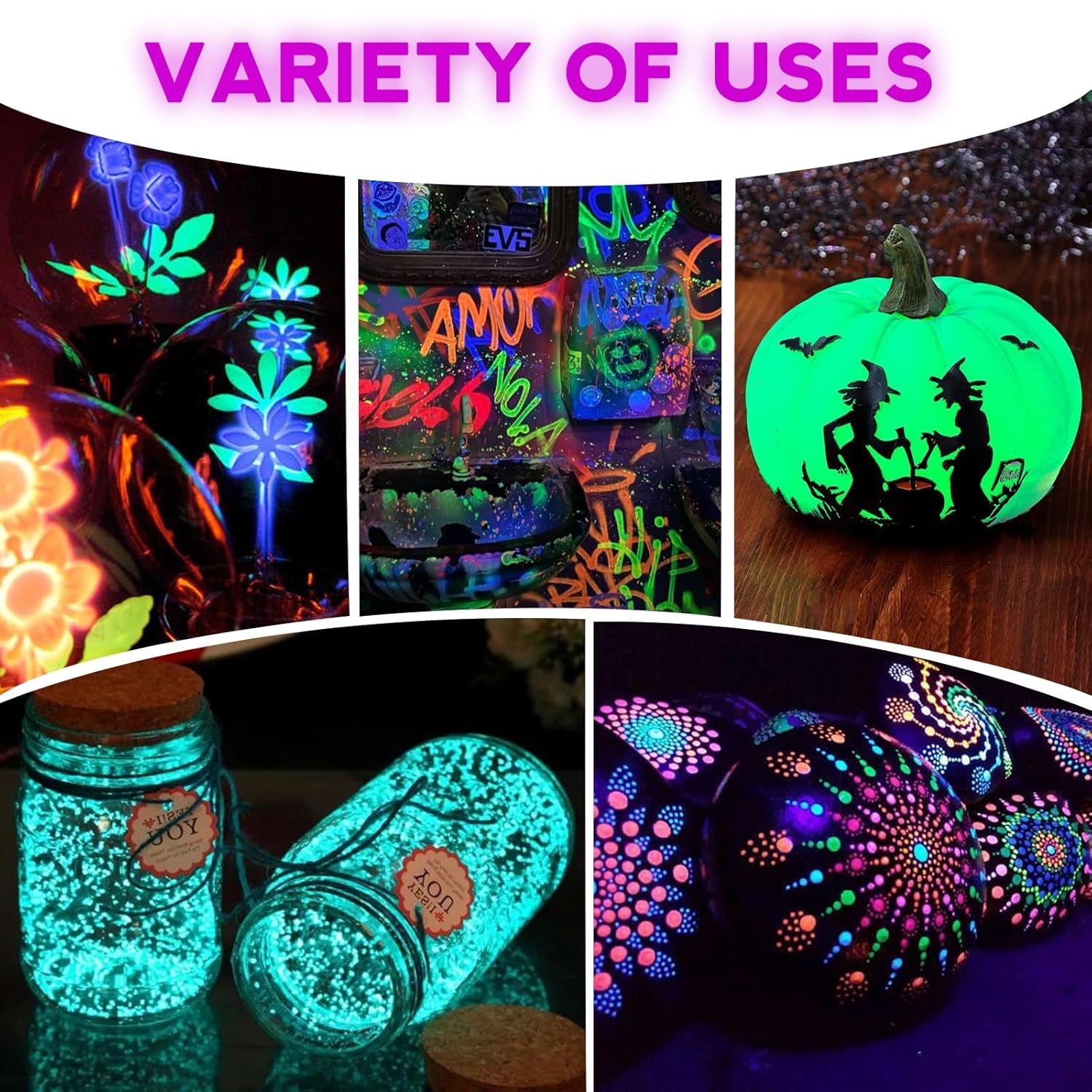 Glow in the Dark Paint, 12 Colors (30Ml1/Oz) Blacklight Acrylic Paint, Neon Craft Paint, Long Lasting Glow Fluorescent Paint Ideal for DIY Projects Halloween Easter Christmas Decorations