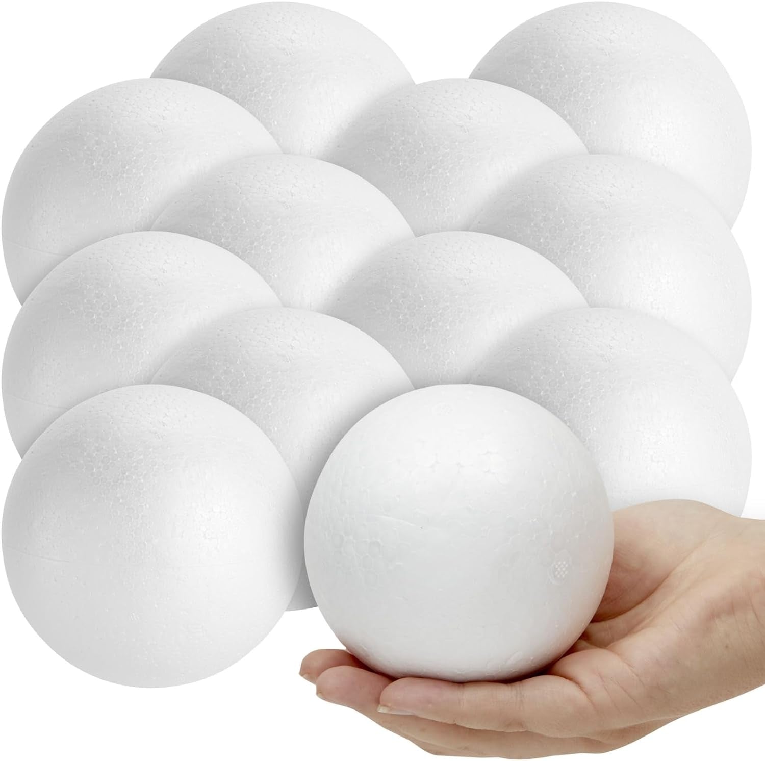 4 Inch Foam Balls for Crafts - 12 Pack round White Polystyrene Spheres for DIY Projects, Ornaments, School Modeling, Drawing