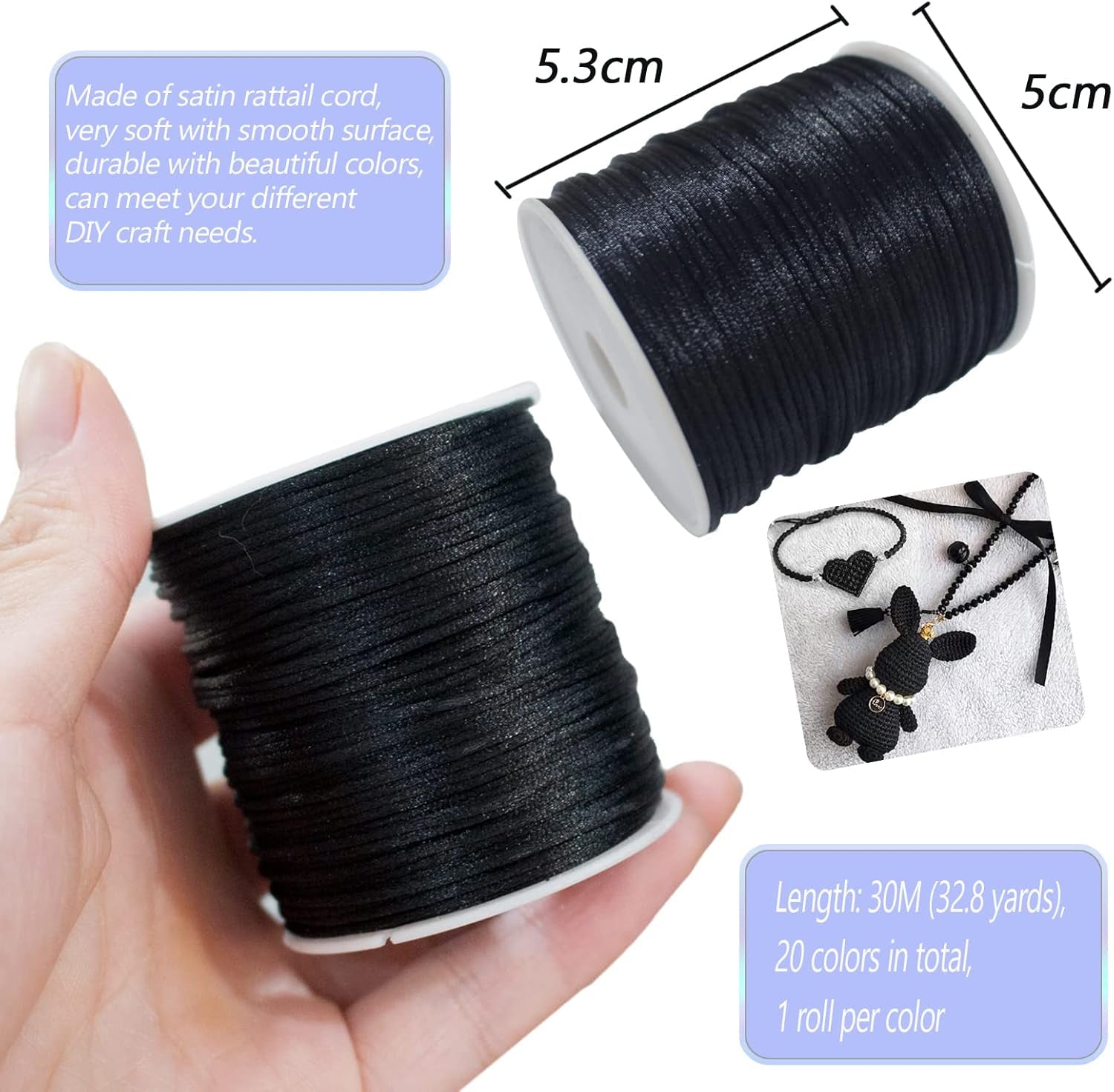 656 Yards 1Mm Rattail Satin Nylon Trim Cord 20 Colors Silk Cord Beading String for Necklace Macrame Friendship Bracelet Chinese Knot Kumihimo Dream Catchers Braid Hair