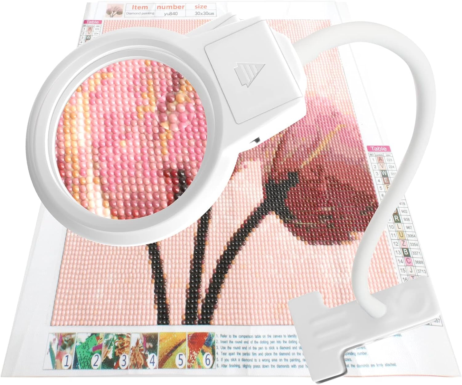 5D Diamond Painting Tools, LED Light with Magnifiers for Diamond Painting, 4X &amp; 6X Magnifier LED Light with Clip and Flexible Neck, 5D Diamond Painting and Cross Stitch Tool Accessory Magnifier Lamp