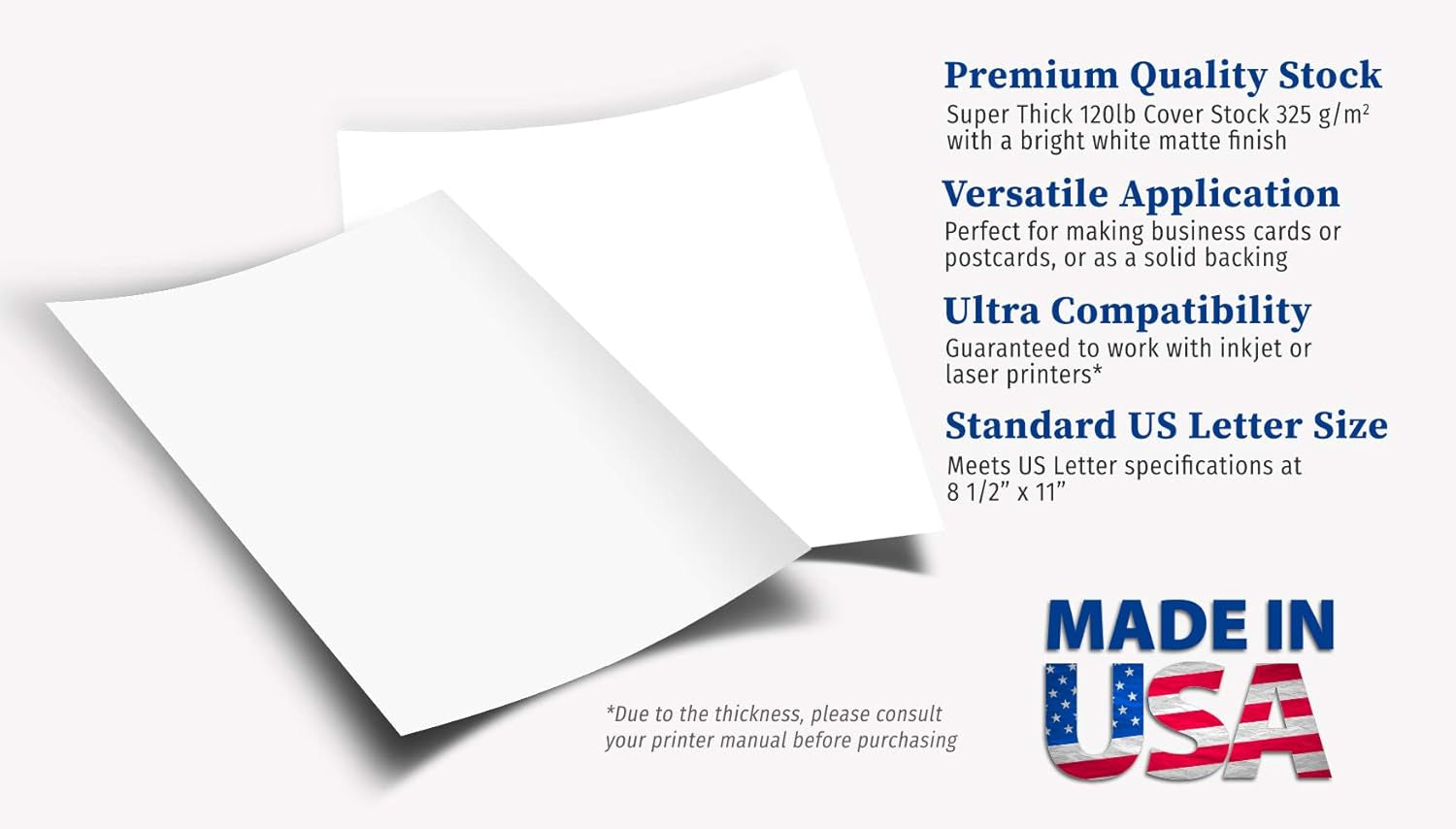 120Lb Cover Thick Cardstock Paper - Plain Heavy Bright White Stock - 8.5" X 11" (50 Sheets)