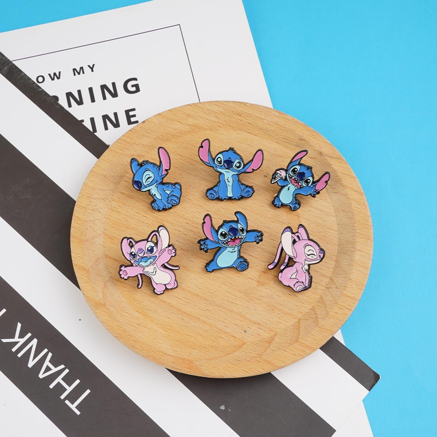 6 Pcs Stitch Pins Cartoon Anime Enamel Pins for Clothing Backpack Hat Decoration Gift for Girls