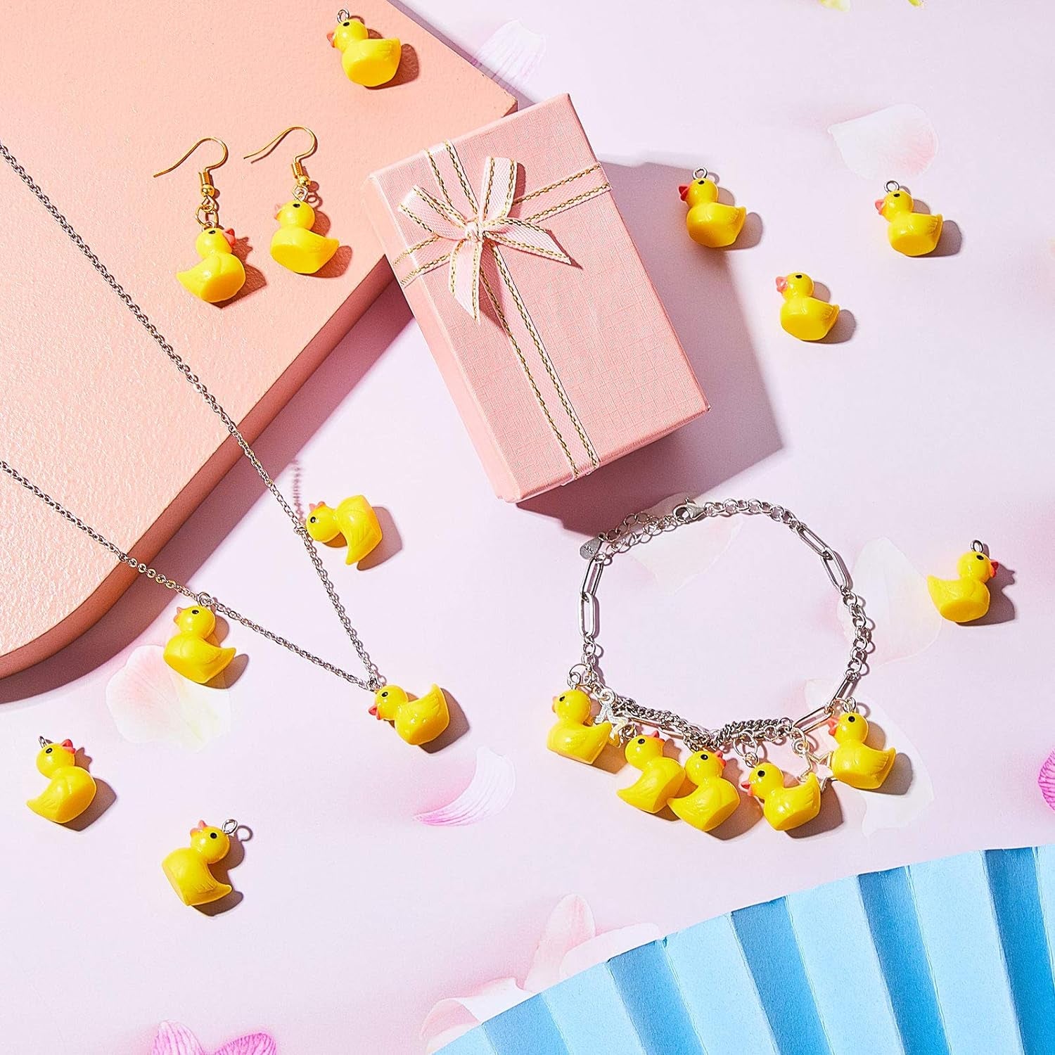 40 Pieces Mini Resin Ducks Resin Duck Charms Pendants Findings Charm DIY Duck Pendants for Bracelet Necklace Earrings Keychain Crafts