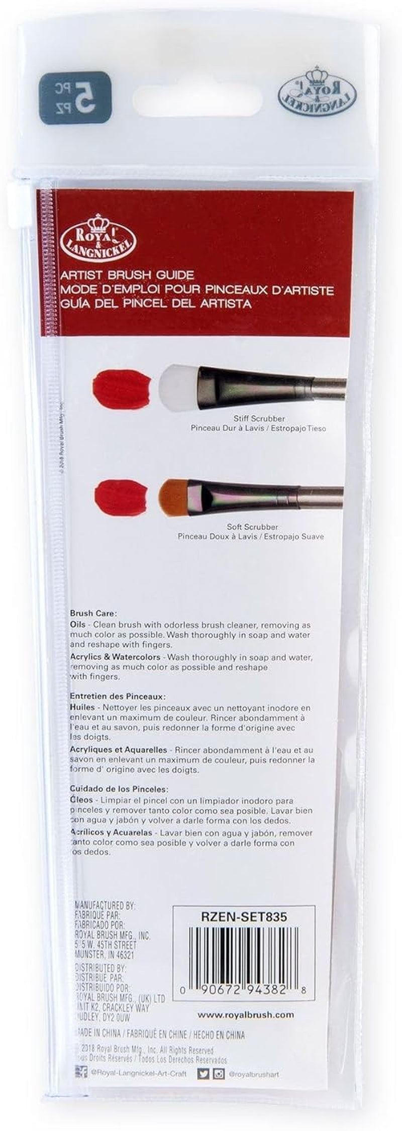 , Zen Series 83, Set of 5 Brushes, Standard Handle, Synthetic Filament, Natural Hair, Stiff Scrubber 2, 8, 14, Scrubber 6, 10, RZEN-SET835