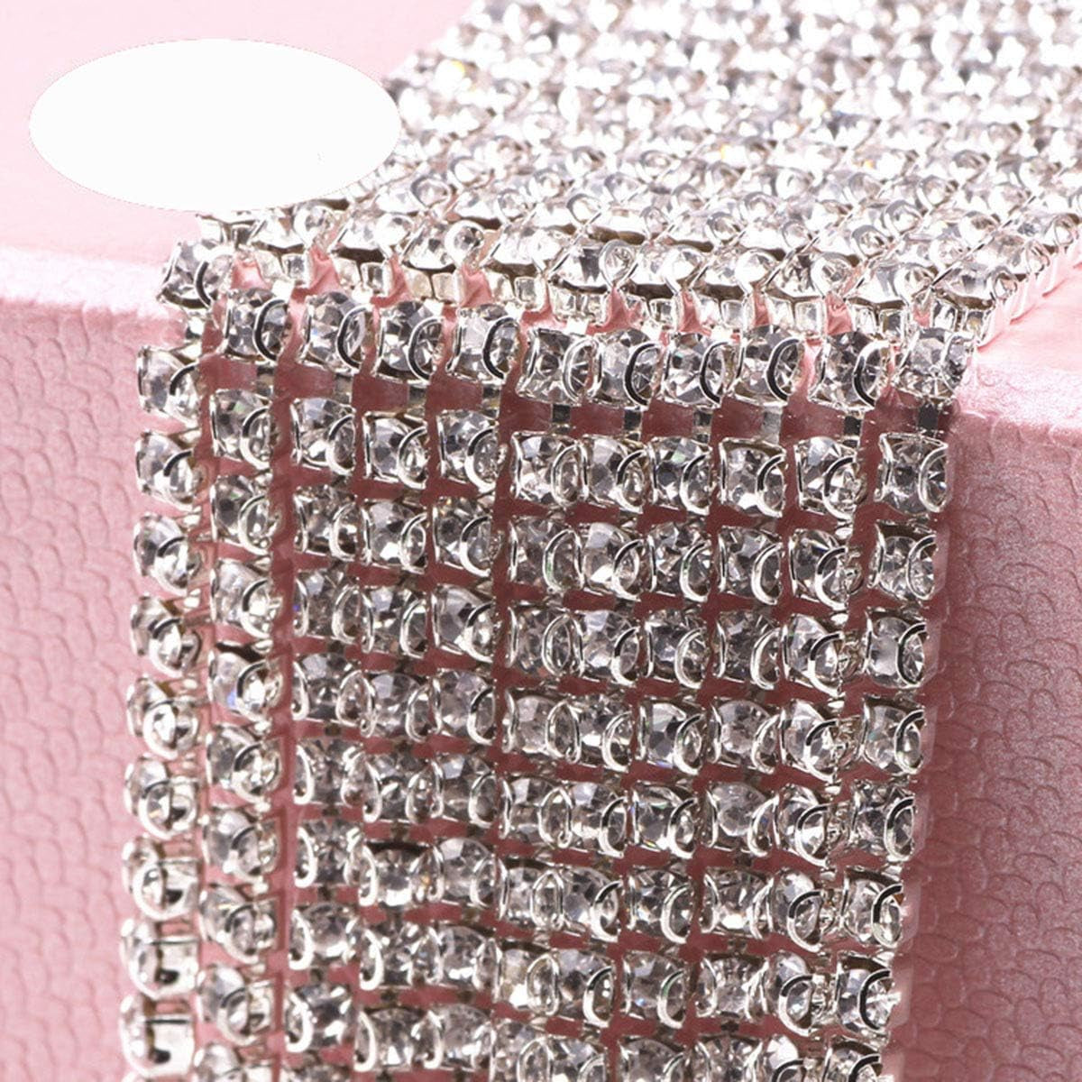 11 Yards 2Mm Silver Crystal Rhinestone Close Chain Single Row Trimming Claw Chain Jewelry Crafts DIY (Silver)