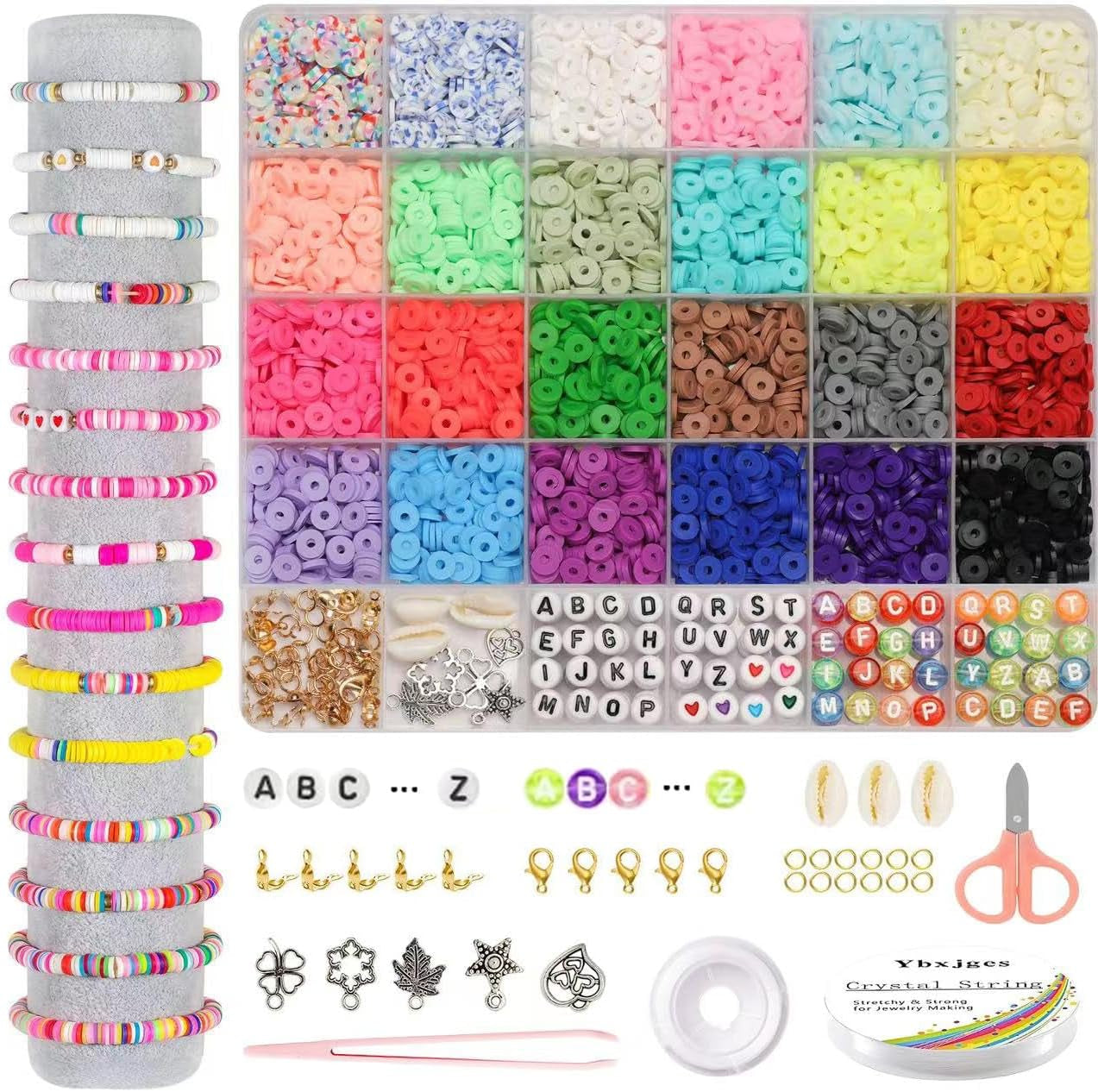 Clay Beads Bracelet Making Kit, 3800Pcs Polymer Flat Beads for Jewelry Making Heishi Beads for Friendship Bracelet Kit with Charm Kit for DIY Crafts Gifts for Girls Age 6-12