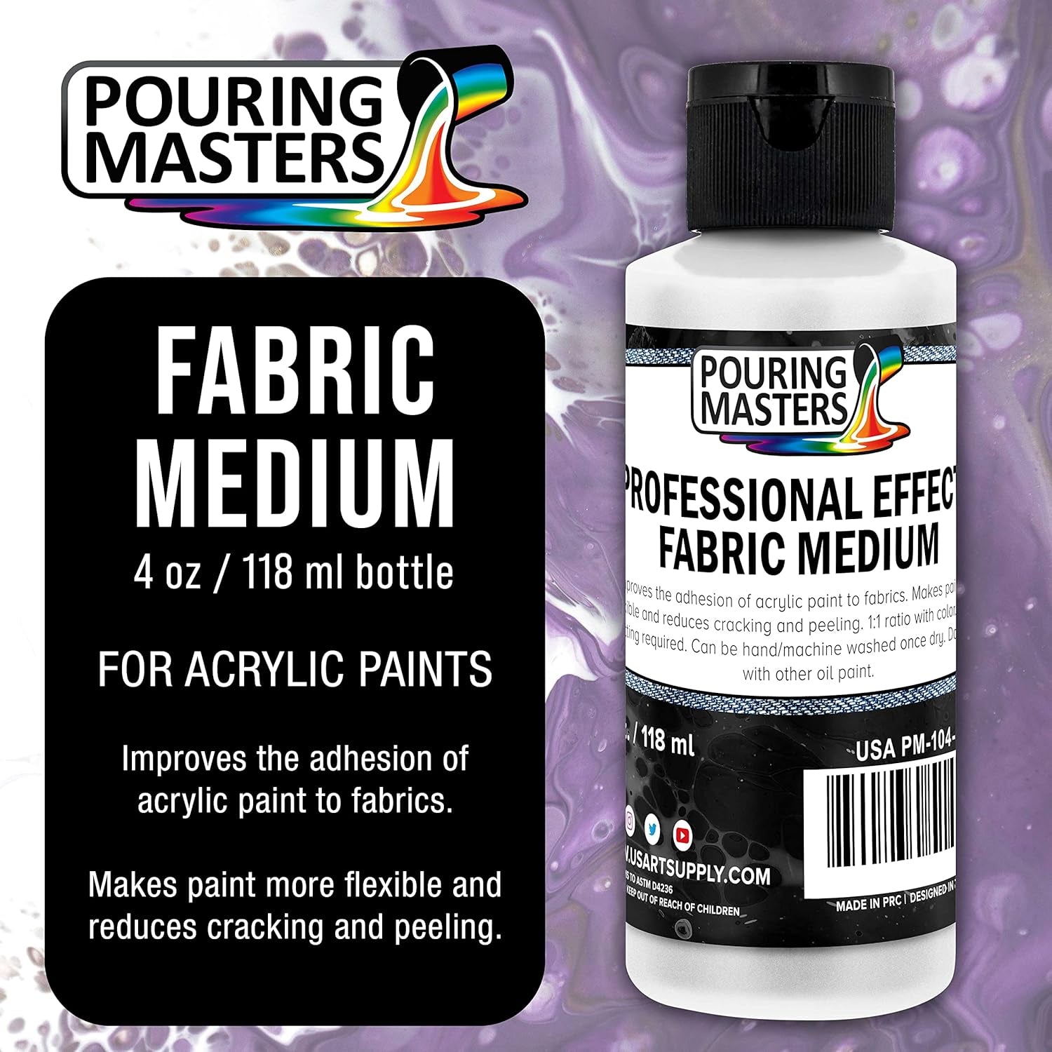 Professional Effects Fabric Medium, 4 Ounce Bottle - Extender, Improves Acrylic Paint Adhesion to Fabrics, Textiles, Increases Transparency, Flexible - Decorate Clothing, Bags, Shoes