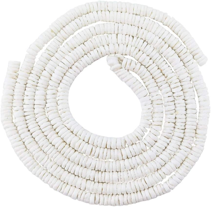46 Inch White Heishi Beads for Jewelry Making, 6Mm Puka Shells Bead Strand, Natural Thin Flat Seashell Beads for Bracelets Necklaces Chokers and Anklets, African Disc Spacers