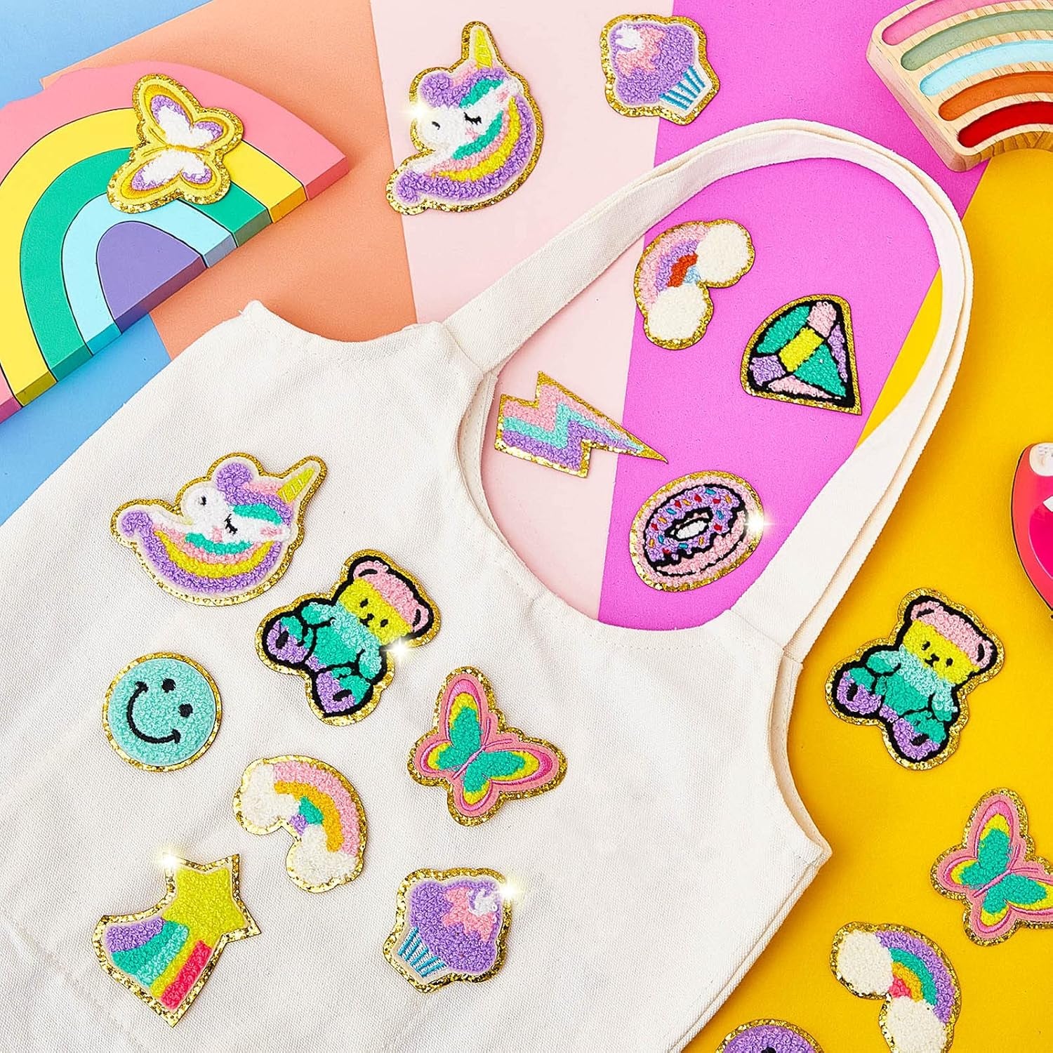 28 Pcs Iron on Patches Colorful Sew Iron on Patch Chenille Embroidered Patches Applique Patches for Clothing Fabric Jackets Jeans Repair Decor Craft (Unicorn Styles)