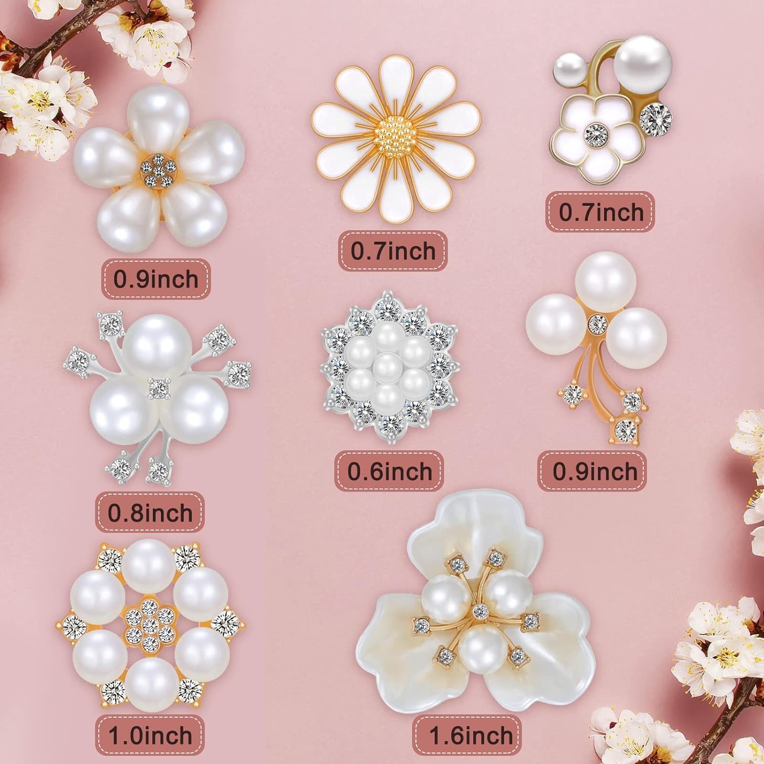80 Pieces Rhinestone Buttons Embellishments Buttons Faux Pearl Buttons Flat Back Flower Rhinestone Buttons for Jewelry Making DIY Craft Wedding Party Home Decoration Hair Accessory (Vintage Style)