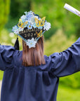 Graduation Cap Decorations Kit Include Assorted Flowers 3D Butterfly Stickers Glitter Rhinestones Alphabet Letter Number Stickers for DIY Grad Cap 2024 Graduation Party Supplies (Blue Flower)