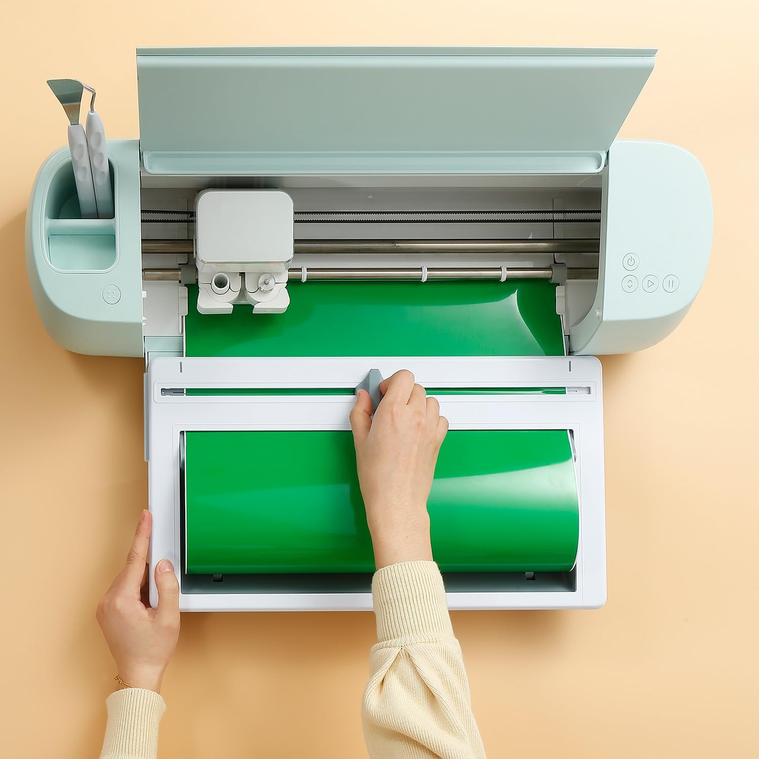 Vinyl Roll Holder with Trimmer for Cricut Maker 3/Maker and Explore Air/2/3, Roll Holder with Cutter Perfect for Smart Vinyl and Heat Transfer Iron On