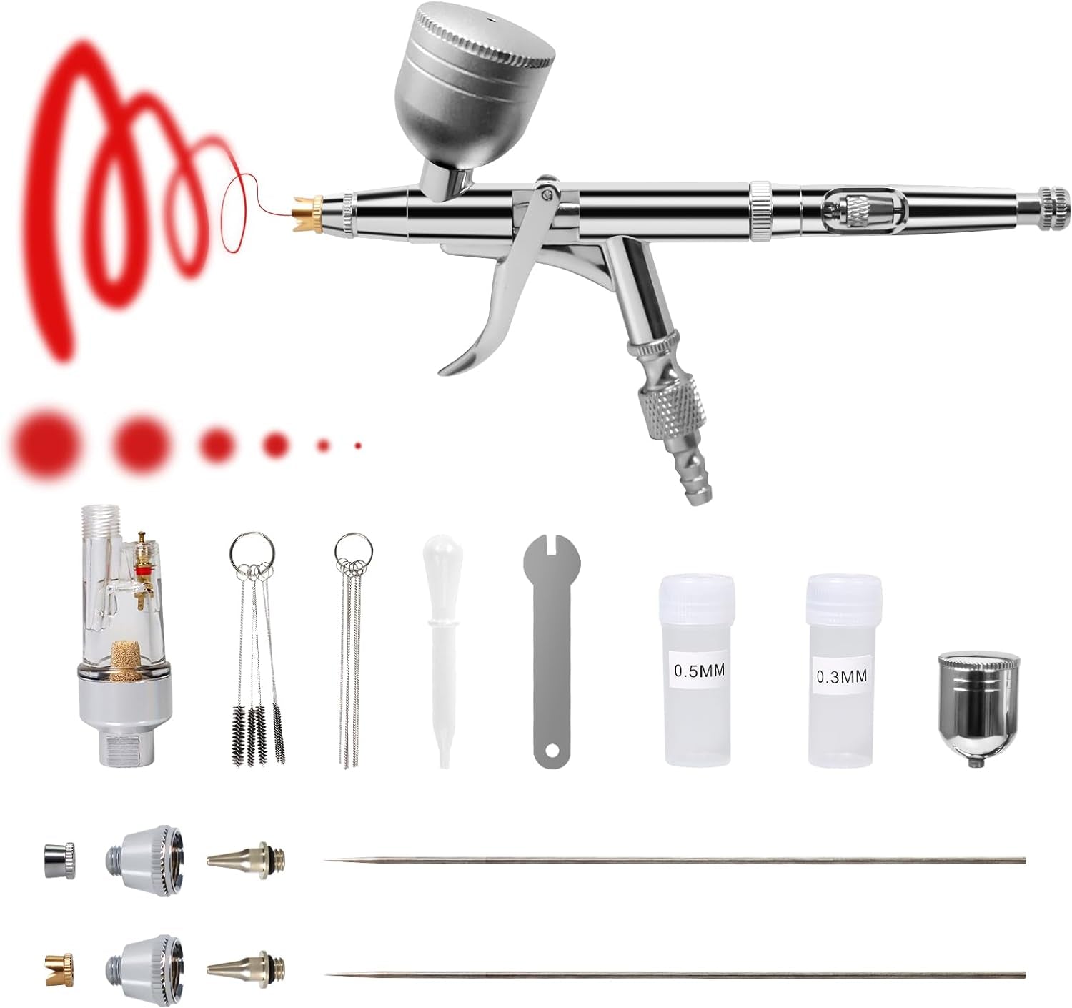 Airbrush Gun Dual-Action Trigger Air Brush Painting Set with 0.5Mm/0.3Mm Needles 5CC and 7CC Paint Cup Aerografo with Adjustable Liquid Thickness Makeup Nail Model Painting Tattoo Art Hobby