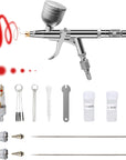 Airbrush Gun Dual-Action Trigger Air Brush Painting Set with 0.5Mm/0.3Mm Needles 5CC and 7CC Paint Cup Aerografo with Adjustable Liquid Thickness Makeup Nail Model Painting Tattoo Art Hobby