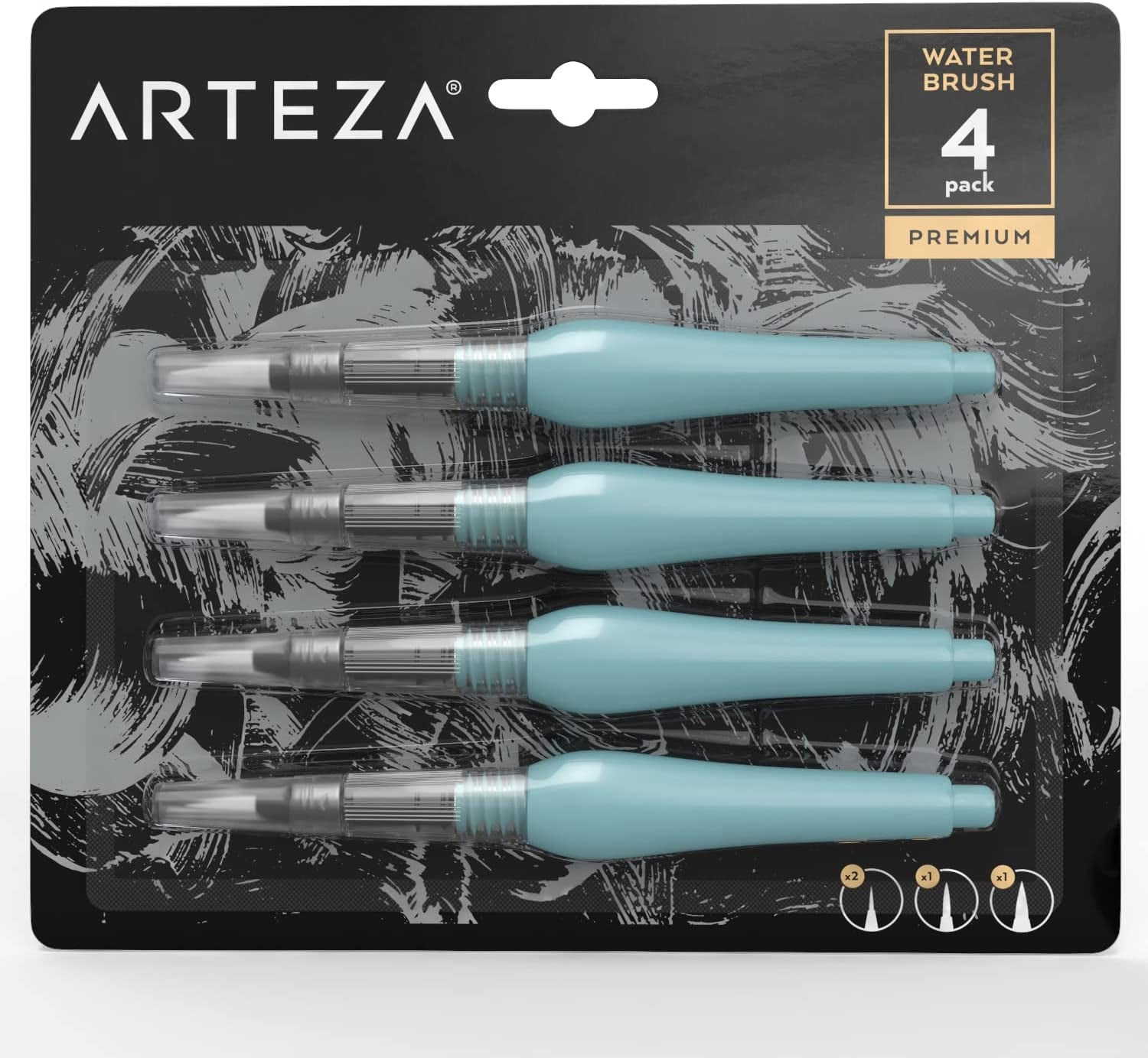 Water Brush Pen, Set of 4, Assorted Soft Nylon Bristle Tips, Self-Moistening Water Brush, Refillable Water Pen