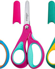 Left Handed Kids Scissors: Blunt Tip Safety Lefty Toddler Child Scissors for School Craft Cutting Paper - 3 Pack 5 Inches Comfort Grip Green, Rose Pink, Blue