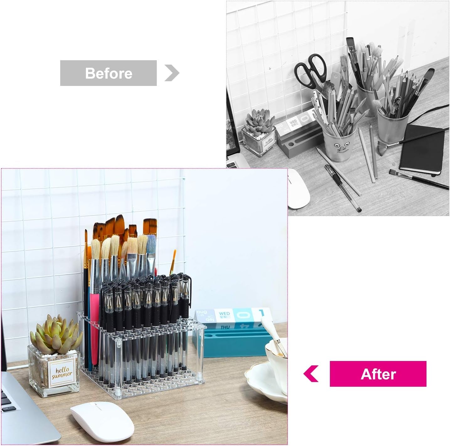 96 Hole Pencil Brush Holder Acrylic Pen Holder Desk Stand Organizer for Pencils Paint Brushes Markers Display and Home Storage (1 Pieces)
