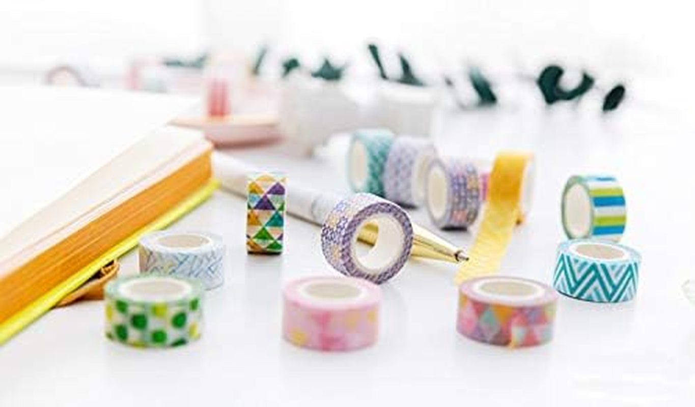 24 Rolls Washi Tape Set Basic Skinny Masking Decorative Tapes for Arts, DIY Crafts, Journals, Planners, Scrapbooking, Wrapping (Mini Graphics)