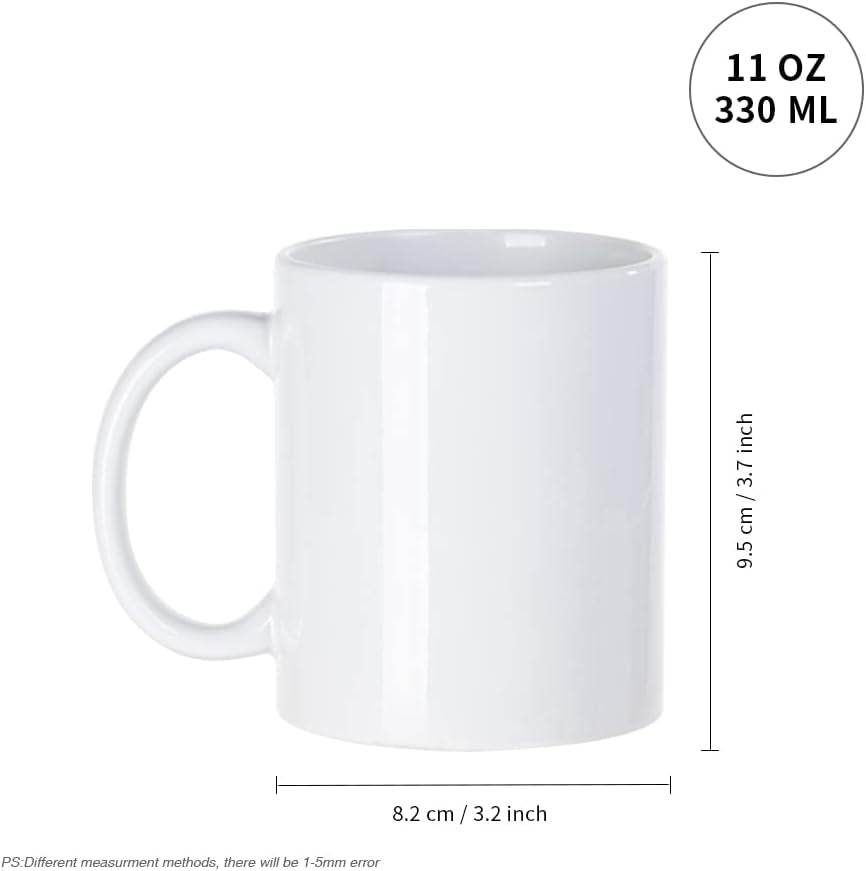 8 Pack Sublimation Mugs Blanks 11 OZ Coffee Mugs White Ceramic Photo Cups Bulk for Cricut Mug Press Print