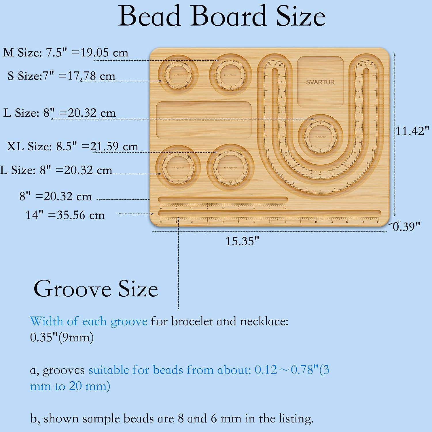 Combi Bamboo Beading Board with Zipper Storage Case, Imperial Measurements Marked Wood Bead Design Board for Bracelet, Necklace, Bead Mat for Jewelry Making Tray, 15.35 * 11.42 * 0.39"