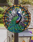 5D Peacock Diamond Painting Kits Hanging Pendants Wall Art Colored Imitation Glass Art Point Drill Crystal Diamond Art Window Pendants Home Garden Wall Door Birthday Festival Gifts