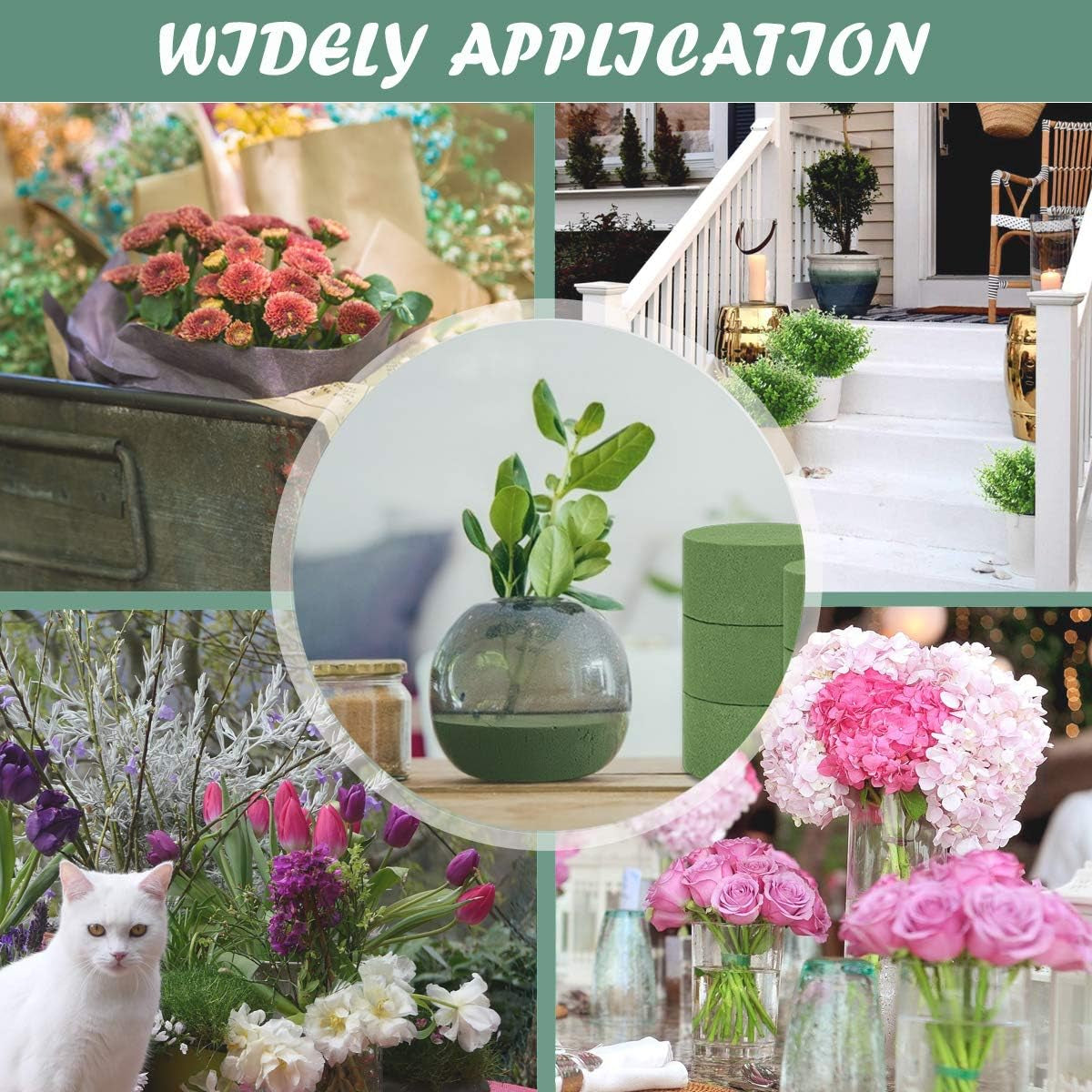 15 PCS Floral Foam, Green Block for Artificial Flowers, round Wet &amp; Dry Foam Bricks, Florist Foam for Flower Arrangements
