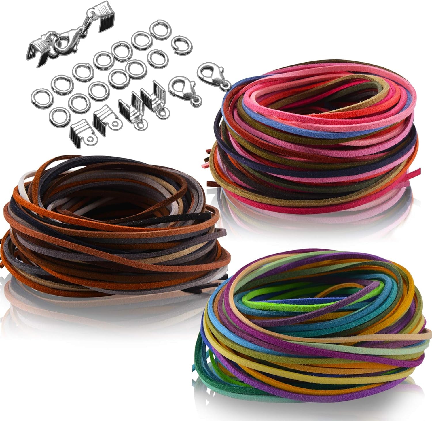 66 Yards 60 Colors Suede Cord Jewelry Making Kit with Cord Ends, Jump Rings and Lobster Clasps, Faux Leather Cord String Thread for Bracelet/Necklace/Dream Catcher/Beading and DIY Crafts