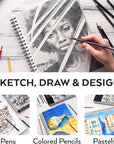 Sketch Book 2-Pack, 9X12 Inches, 200 Sheets, 100 Sheets Each Drawing Book, 68 Lb, 100Gsm Paper, Spiral Bound Artist Sketch Pad, Durable Acid Free Drawing Pad, for Adults and Teens, Bright White