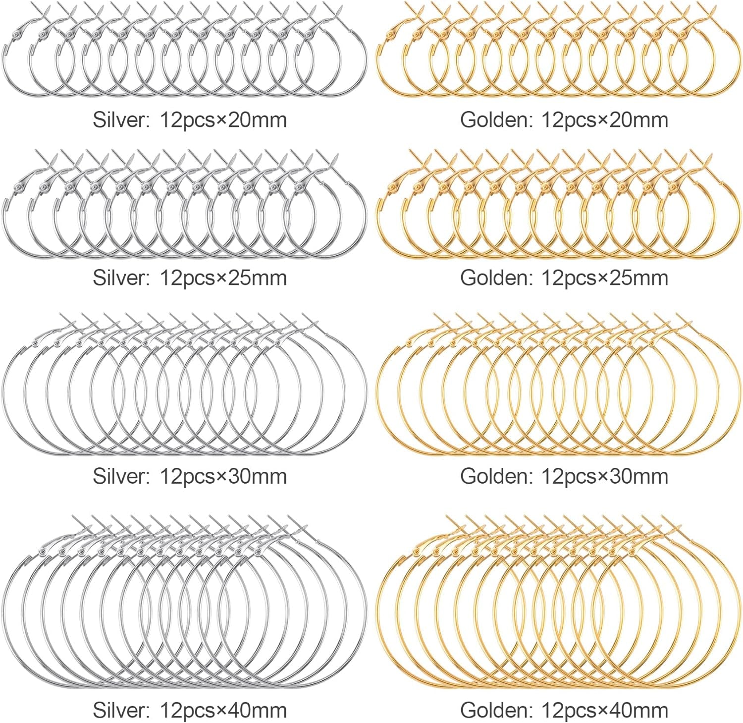 96Pcs Hoop Earrings Finding, Hypoallergenic Alloy round Earring Hoops for Jewelry Making, Open Beading DIY Earrings Craft Art Accessories