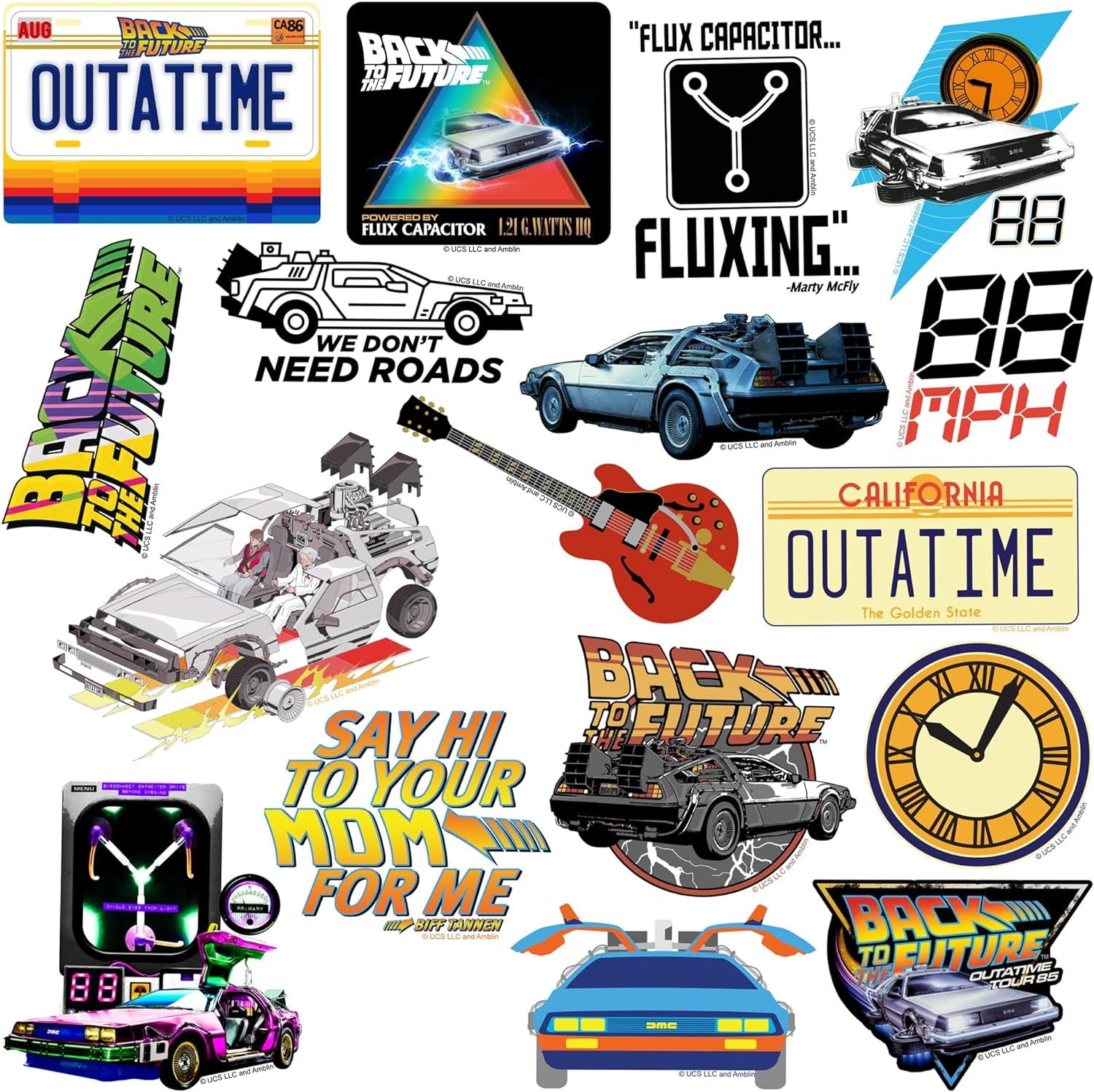 Back to the Future 50Ct Vinyl Large Deluxe Stickers Variety Pack - Laptop, Water Bottle, Scrapbooking, Tablet, Skateboard, Indoor/Outdoor - Set of 50