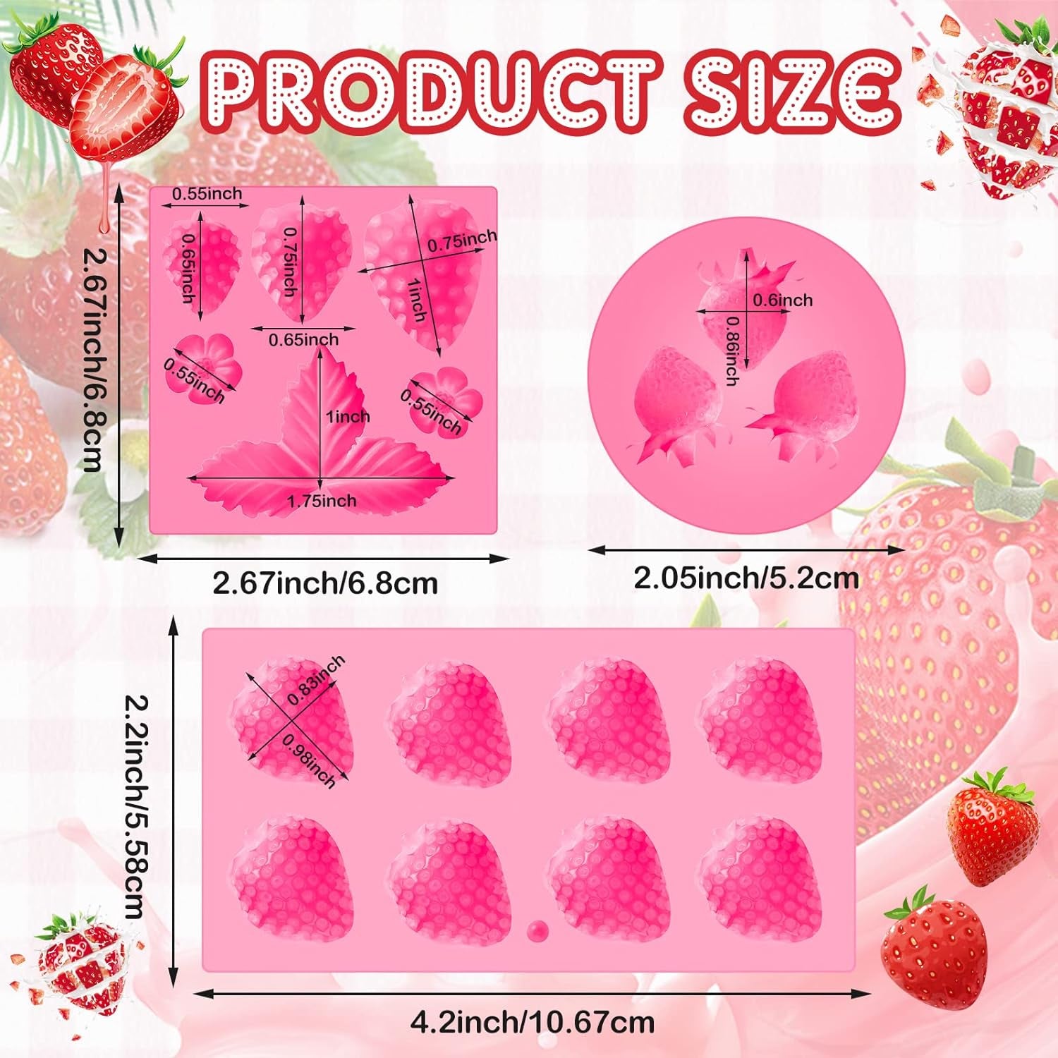3 Pcs 3D Strawberry and Flowers Silicone Mold Strawberry Baking Mold Fruit Fondant Mold Handmade Candy Jelly Bakeware for Baking Chocolate Pan Cake Kid Cupcake Soap Candle Clay Resin Wax Making