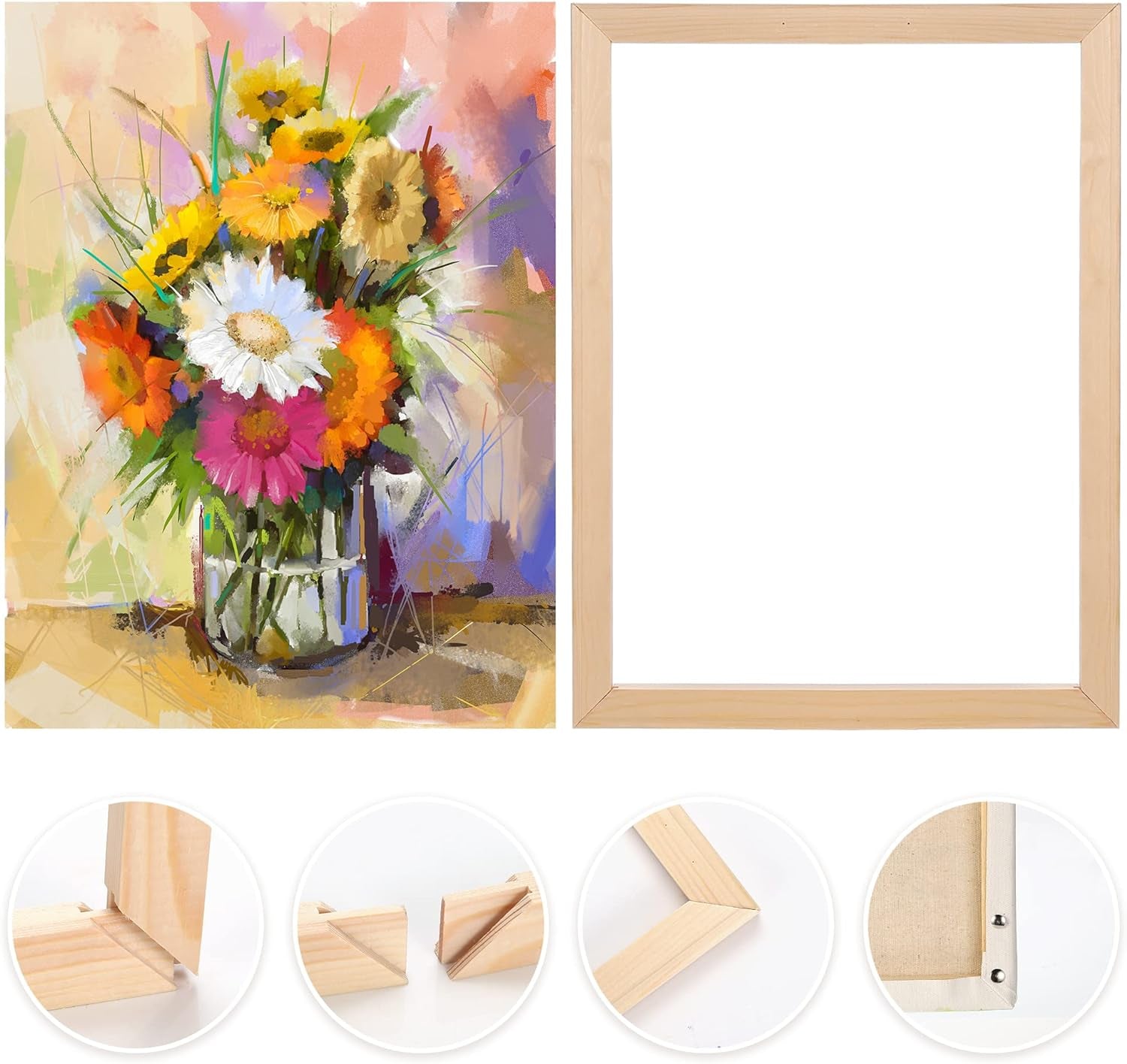4 Pack Canvas Stretcher Bars Kit, 12 X 16 Inch Wooden Canvas Frame for Prints, Paint by Numbers &amp; Poster, Oil Paintings