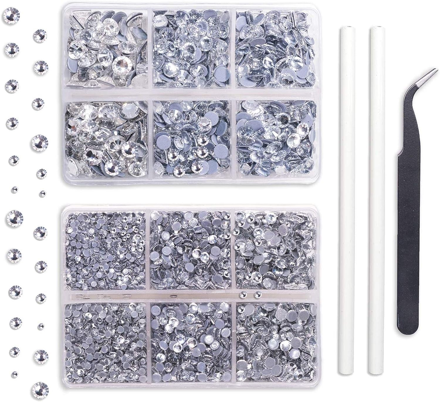 5040Pcs Clear Rhinestones for Crafts, Flatback White Nail Gems, Craft Glass Diamonds Stones with Tweezers and Picking Pen, SS6-SS20 Crystal