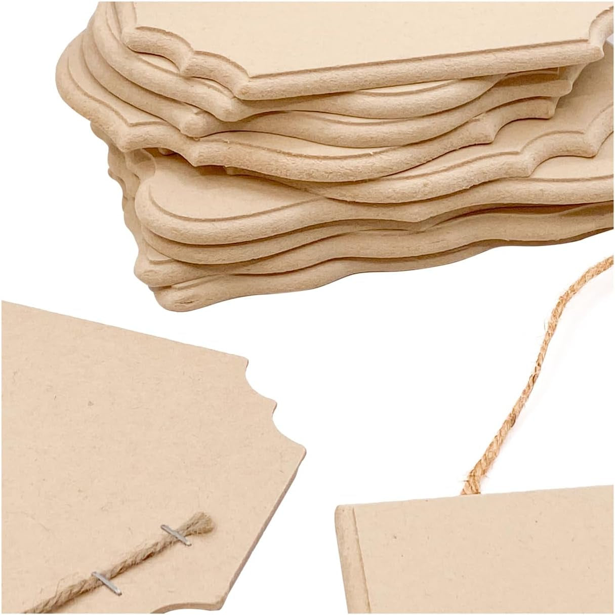 12 Pack Blank Hanging Wooden Signs for Crafts, 7 X 5 in Unfinished Beveled Wood Plaques for DIY, Mini Wood Signboard with Rope for Home Decor,6 Assorted Shapes