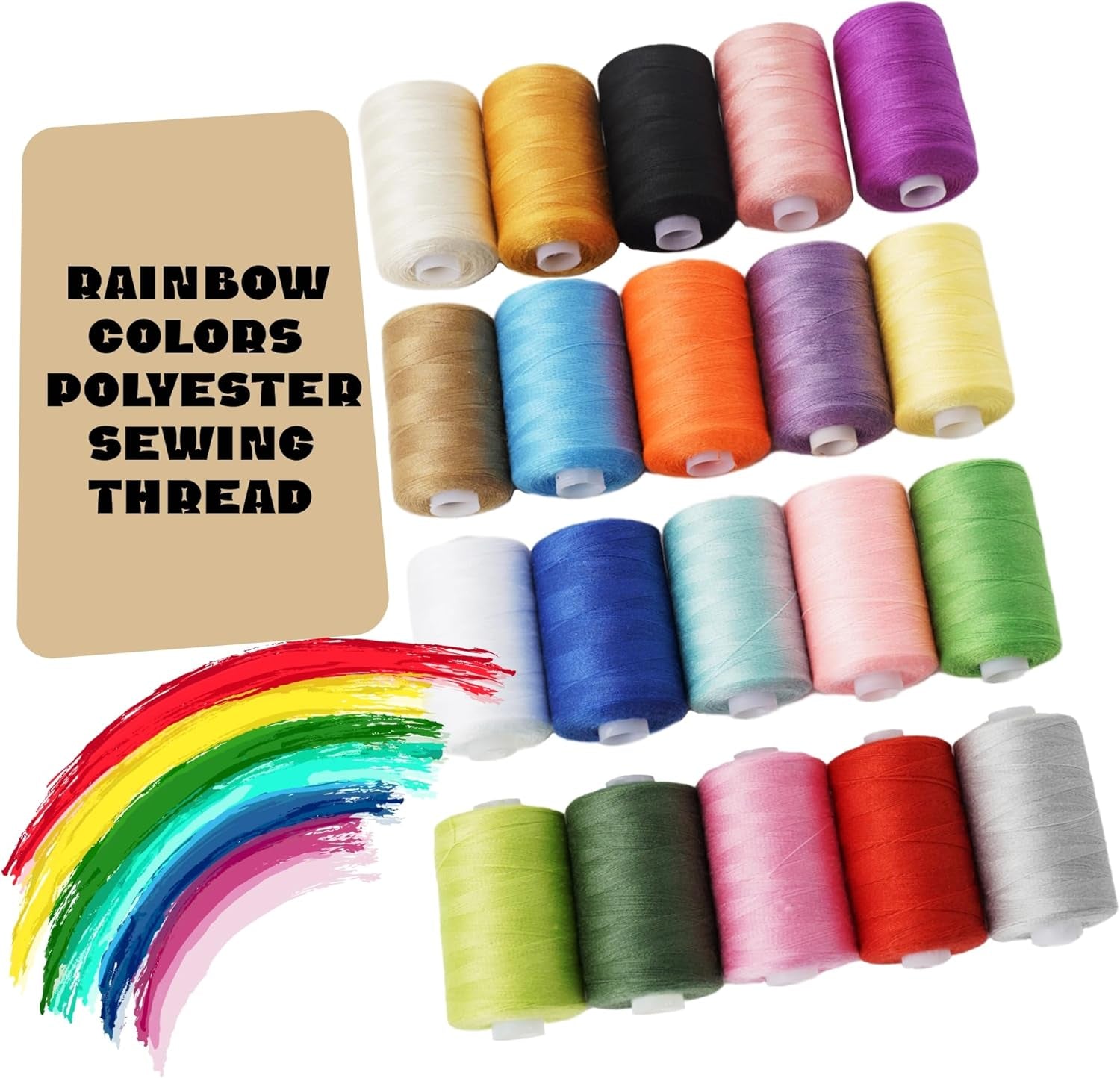 Sewing Thread Kit 20 Colors Polyester Sewing Thread Set 1000 Yards per Spool Black & White for Sewing Machine, Hand Stitching and Quilting Use